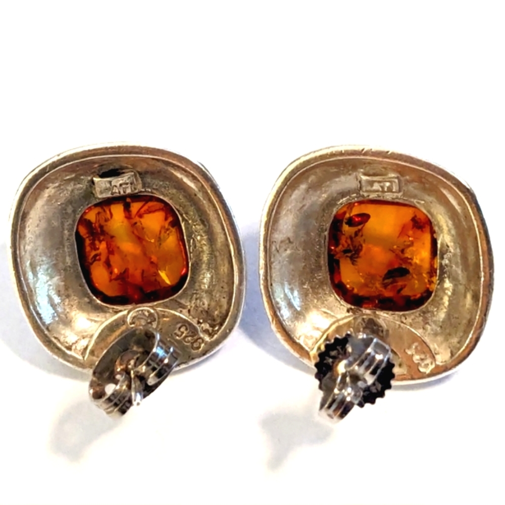 Vintage Sterling Silver Amber & Marcasite Earrings — ATI Mexico 925 - Picture 2 of 4